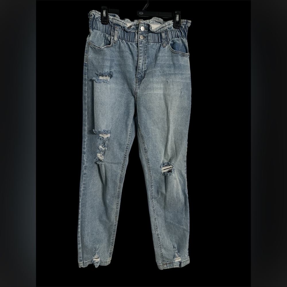 Tinseltown High-Rise Paperbag Waist Distressed Mom Jeans